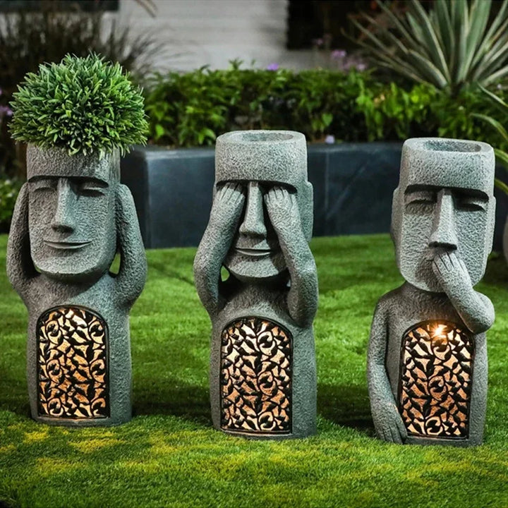 Easter Island Pot Plant Figure with LED Light - MoaiGlow-A-Nora Luxe