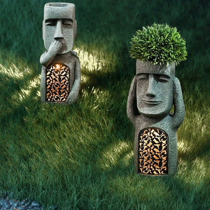 Easter Island Pot Plant Figure with LED Light - MoaiGlow-A-Nora Luxe
