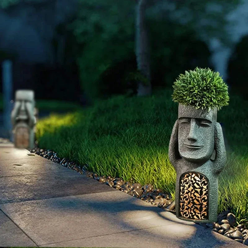 Easter Island Pot Plant Figure with LED Light - MoaiGlow-A-Nora Luxe