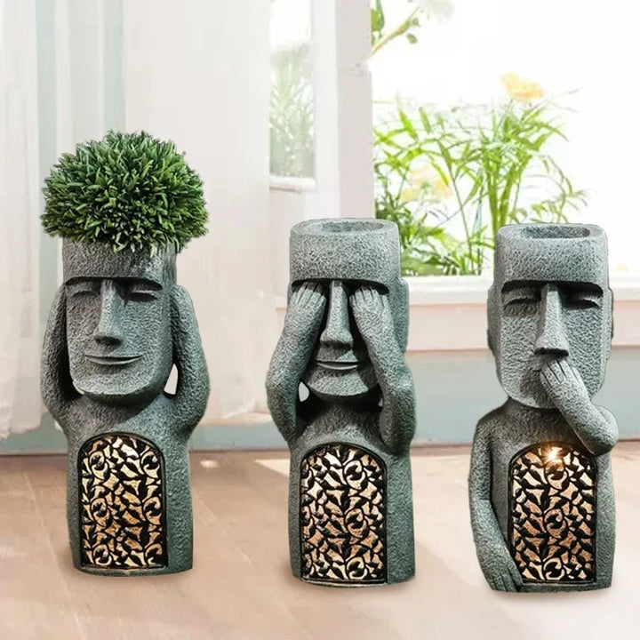Easter Island Pot Plant Figure with LED Light - MoaiGlow-A-Nora Luxe