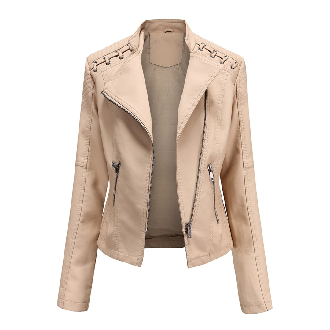 Elani - Trendy Leather Jacket for Women-Beige-S-Nora Luxe