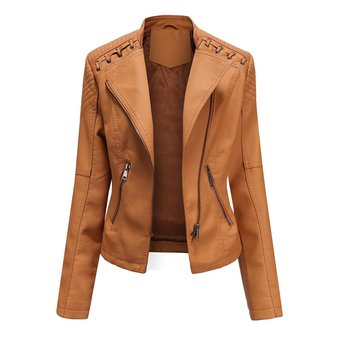 Elani - Trendy Leather Jacket for Women-Light brown-S-Nora Luxe