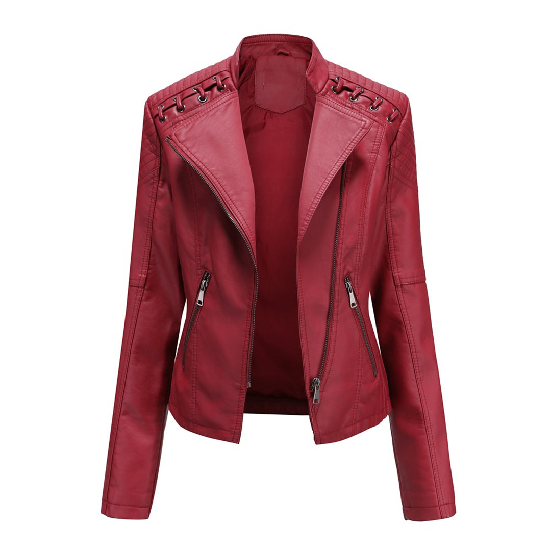 Elani - Trendy Leather Jacket for Women-Red-S-Nora Luxe