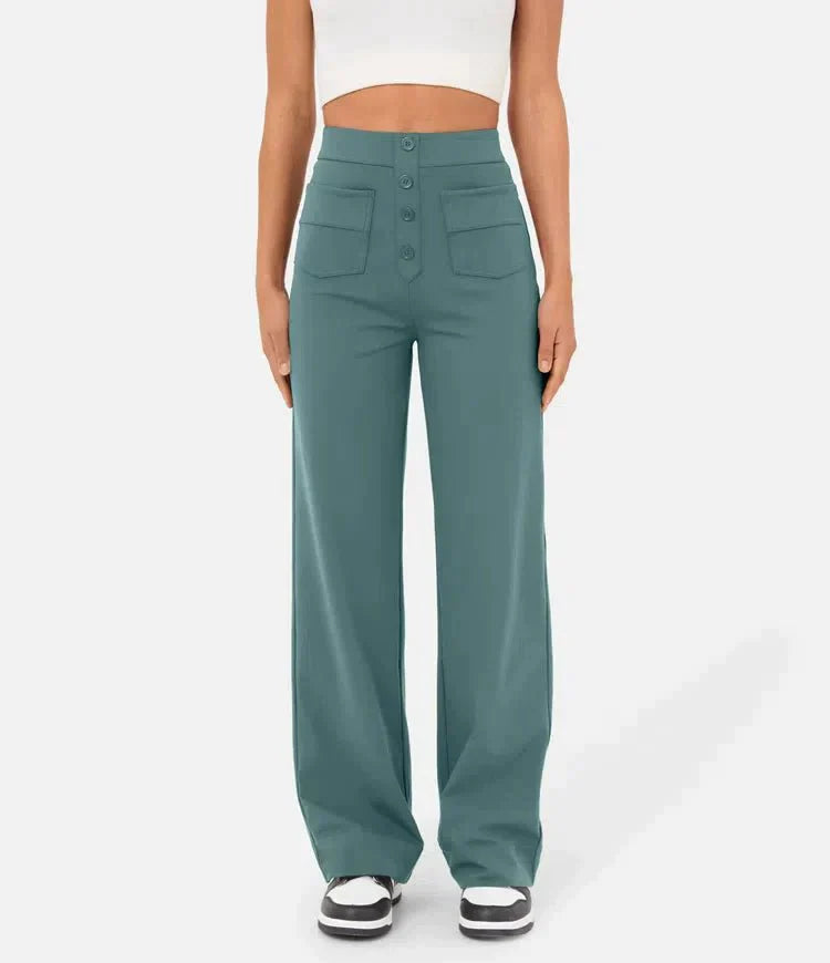 Elastic High Waist Women's Trousers - Isabeau-Green-S-The Livary
