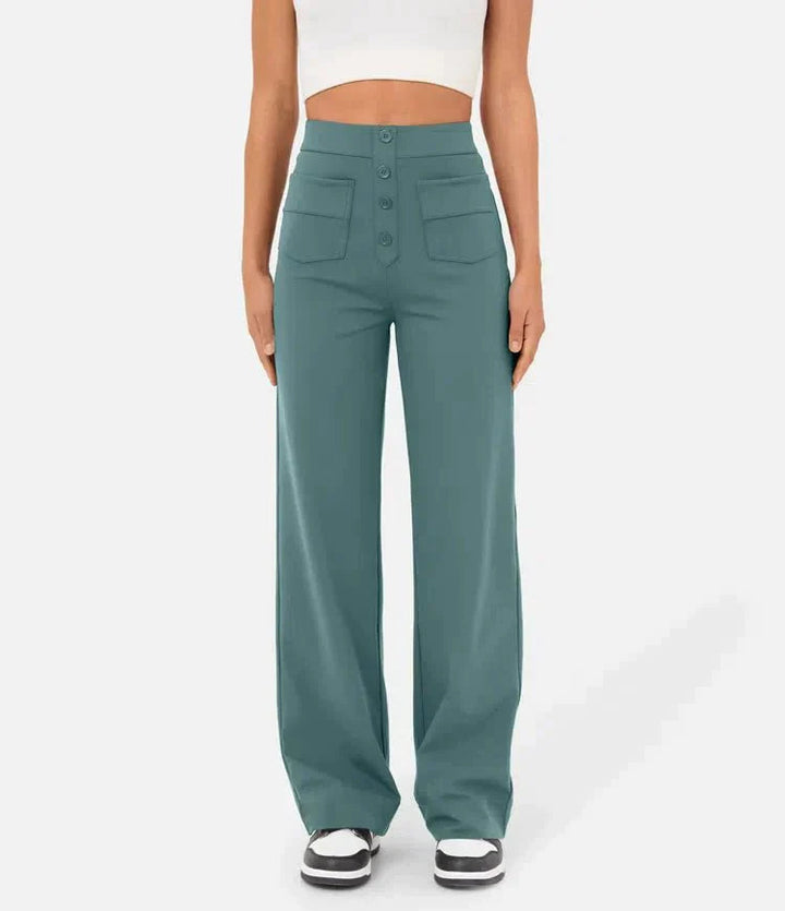 Elastic High Waist Women's Trousers - Isabeau-Green-S-The Livary