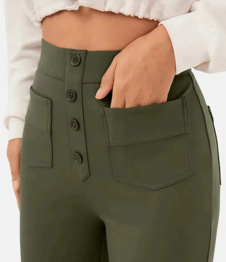 Elastic High Waist Women's Trousers - Isabeau-Green-S-The Livary