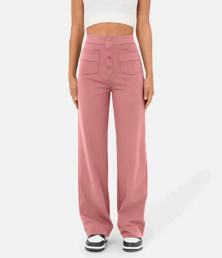 Elastic High Waist Women's Trousers - Isabeau-Pink-S-The Livary