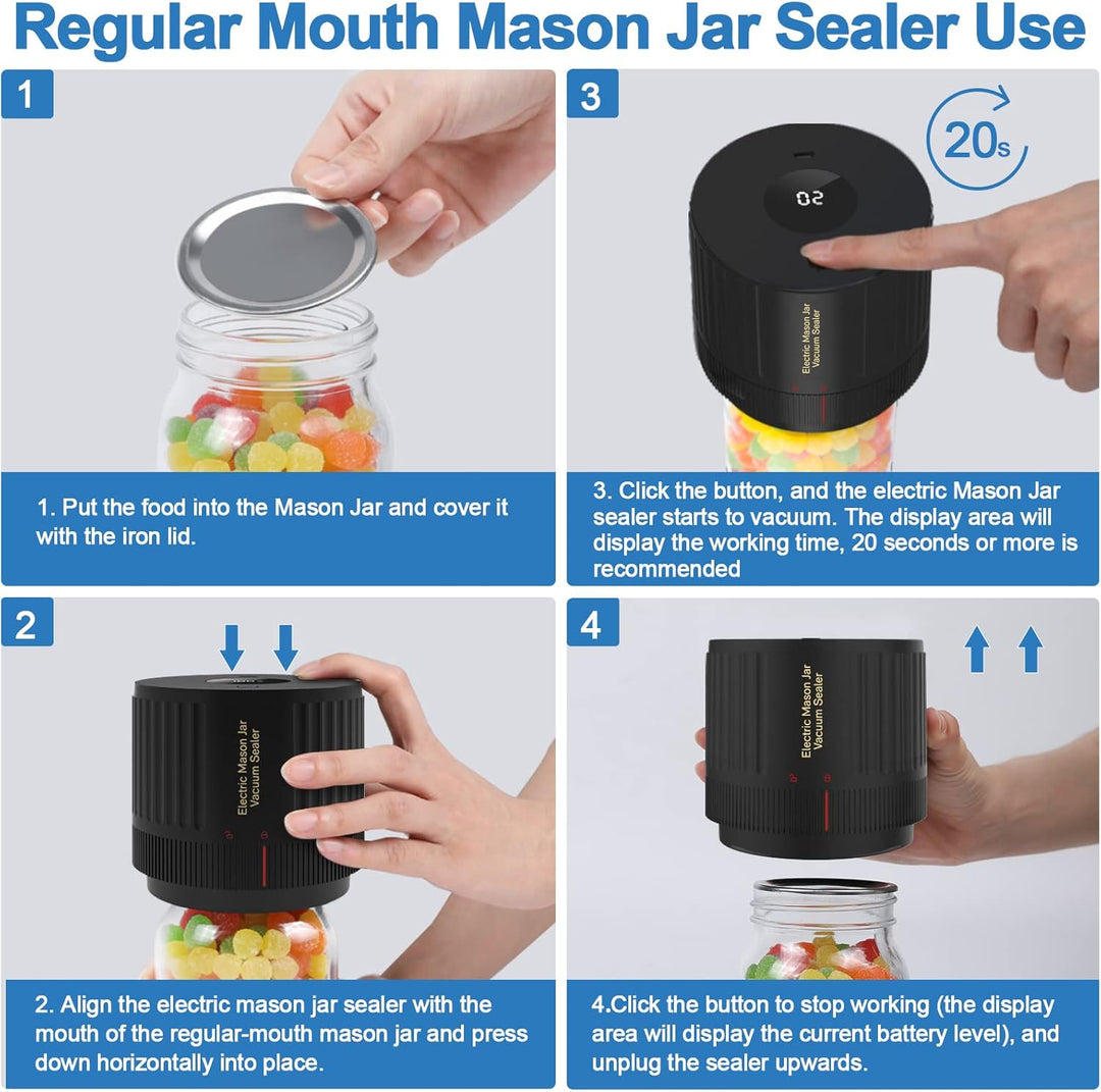 Electric Mason Jar Vacuum Sealer Kit - Keep Freshness Fast!-Black-Nora Luxe
