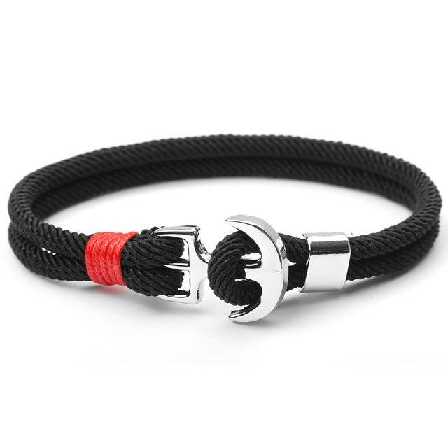 Elegant Anchor Bracelet | Nautical Charm | Adjustable Fit-Fishtail - Black-Nora Luxe