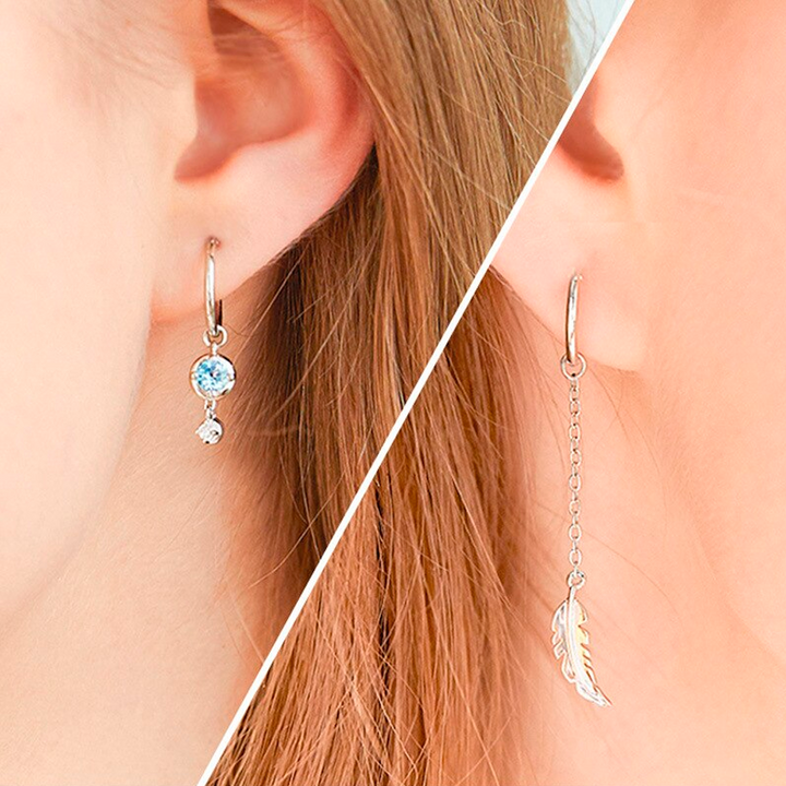Elegant Asymmetric Feather Earrings | Sterling Silver Moonstone Jewellery-Nora Luxe