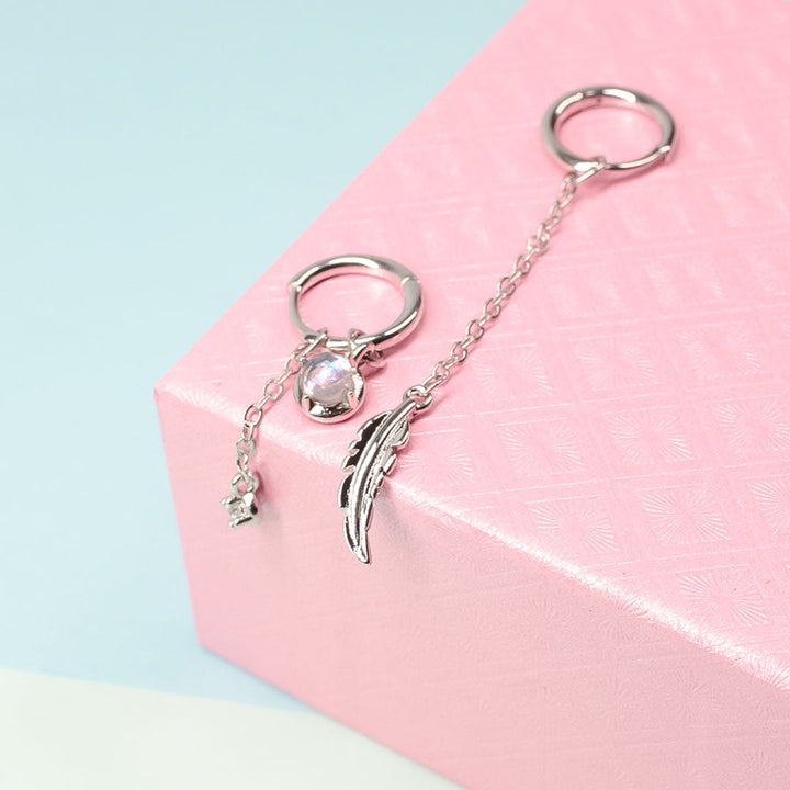 Elegant Asymmetric Feather Earrings | Sterling Silver Moonstone Jewellery-Nora Luxe