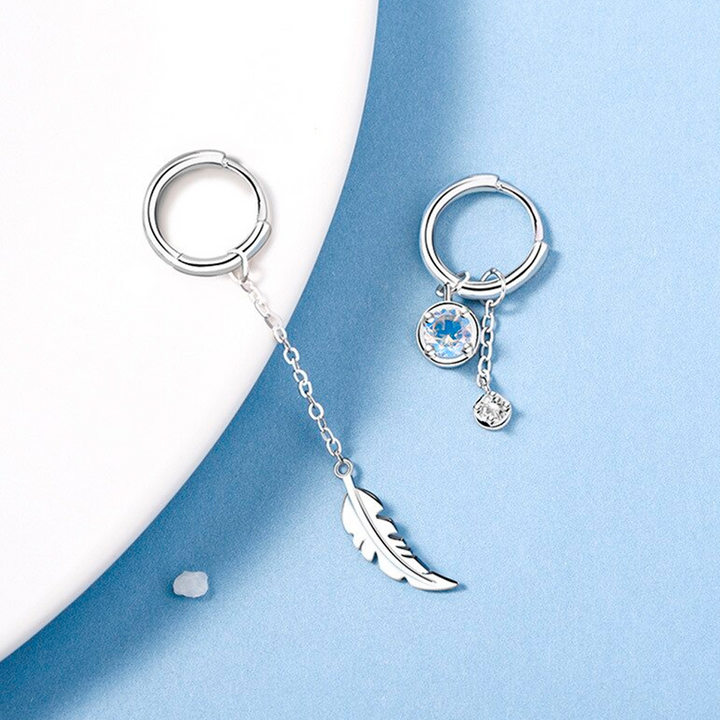 Elegant Asymmetric Feather Earrings | Sterling Silver Moonstone Jewellery-Nora Luxe