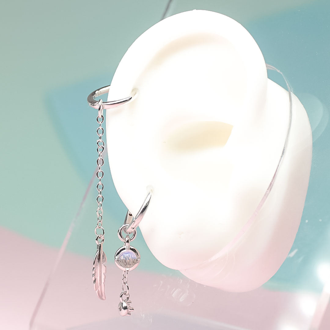 Elegant Asymmetric Feather Earrings | Sterling Silver Moonstone Jewellery-Nora Luxe