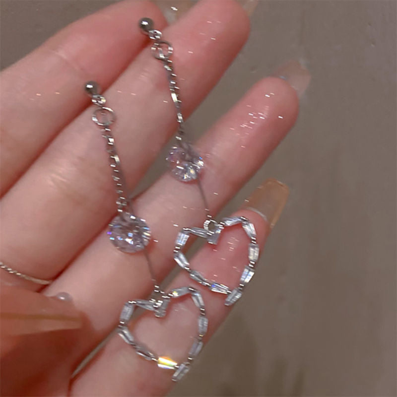 Elegant Dangle Earrings | Rhinestone Sparkle-Heart dusty crystal-Nora Luxe