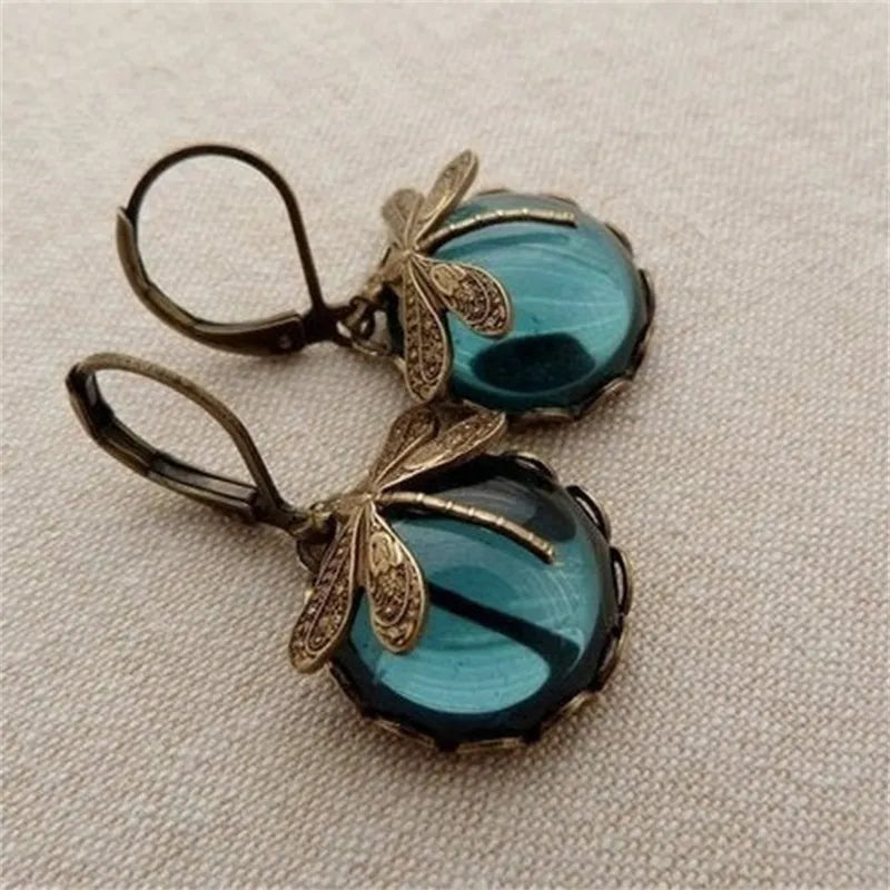 Elegant Dragonfly Moonstone Drop Earrings-BLUE-Nora Luxe