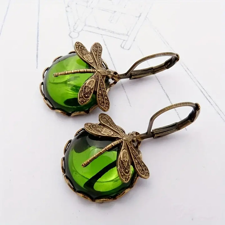 Elegant Dragonfly Moonstone Drop Earrings-LIGHT GREEN-Nora Luxe