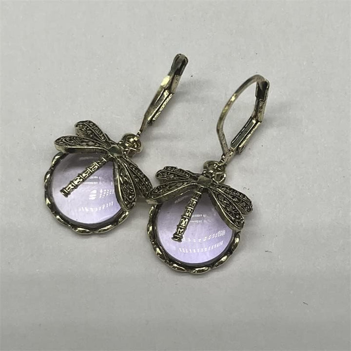 Elegant Dragonfly Moonstone Drop Earrings-LIGHT PINK-Nora Luxe