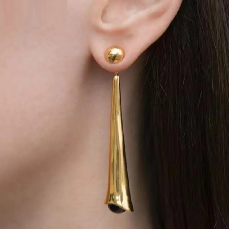 Elegant Drop Earrings for Women-Gold Black-Nora Luxe