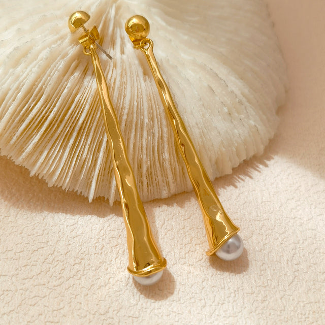 Elegant Drop Earrings for Women-Gold Pearl-Nora Luxe