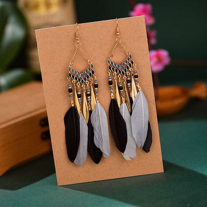 Elegant Feather Earrings | Long Dangle Jewellery for Women-Sky blue-Nora Luxe