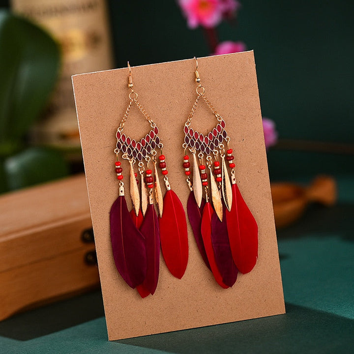 Elegant Feather Earrings | Long Dangle Jewellery for Women-Sky blue-Nora Luxe