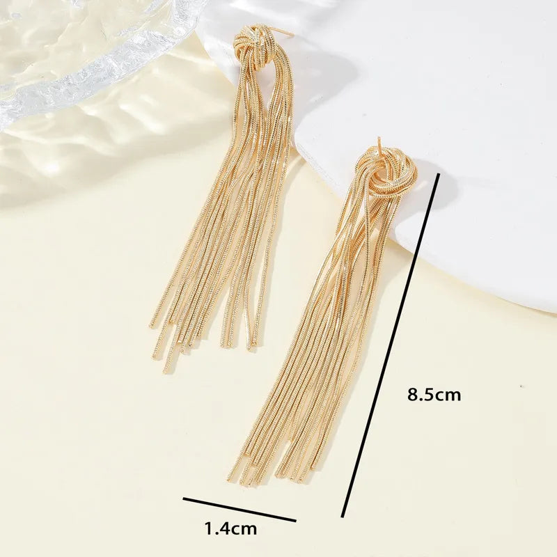 Elegant Knot Long Tassel Earrings-GOLD-Nora Luxe
