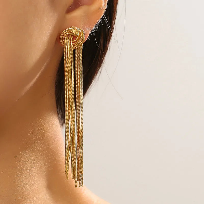 Elegant Knot Long Tassel Earrings-GOLD-Nora Luxe