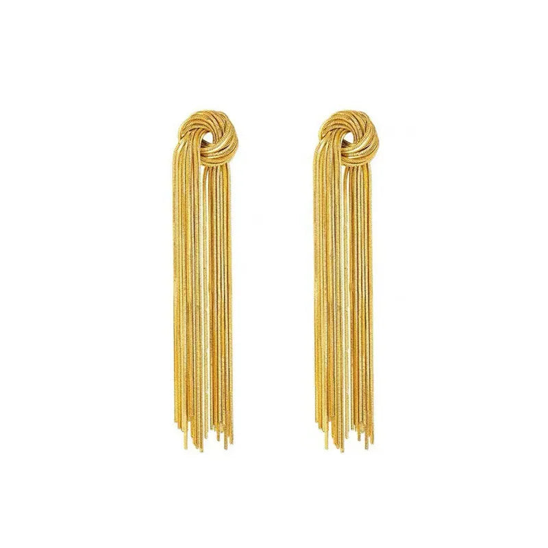 Elegant Knot Long Tassel Earrings-GOLD-Nora Luxe