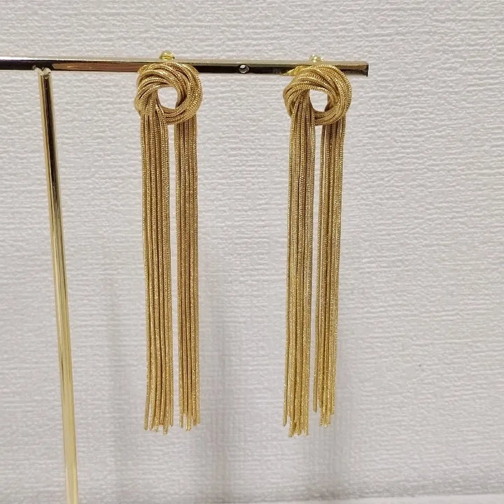 Elegant Knot Long Tassel Earrings-GOLD-Nora Luxe