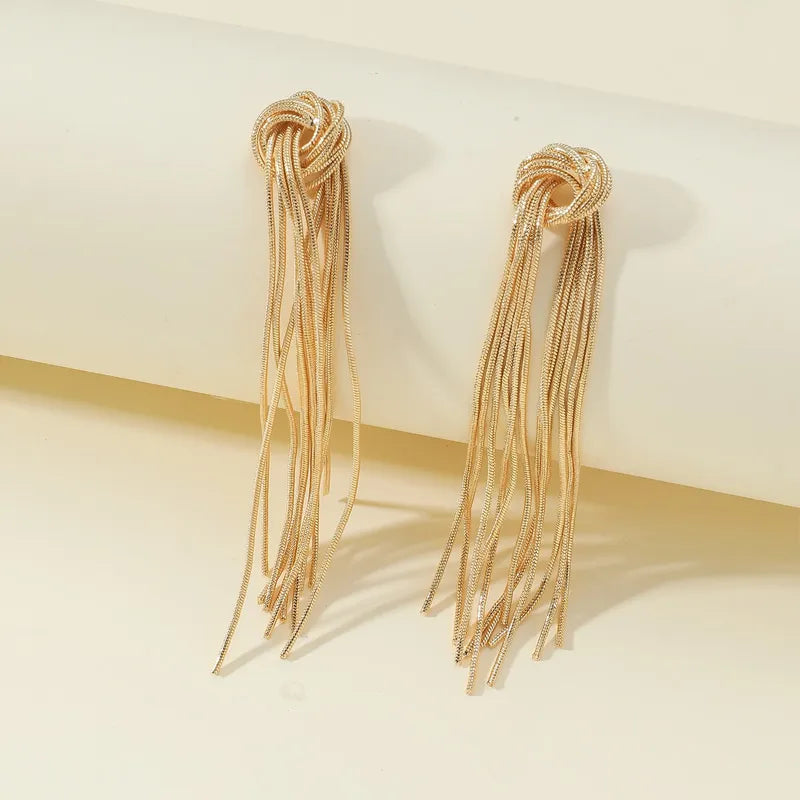 Elegant Knot Long Tassel Earrings-GOLD-Nora Luxe
