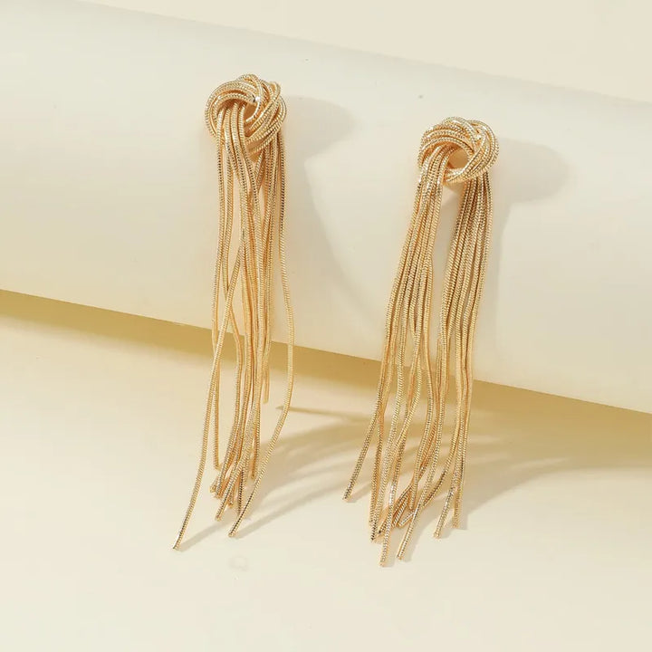 Elegant Knot Long Tassel Earrings-GOLD-Nora Luxe