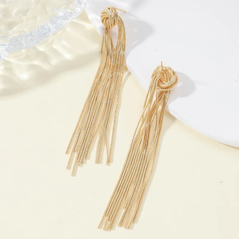 Elegant Knot Long Tassel Earrings-GOLD-Nora Luxe