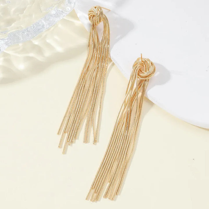 Elegant Knot Long Tassel Earrings-GOLD-Nora Luxe