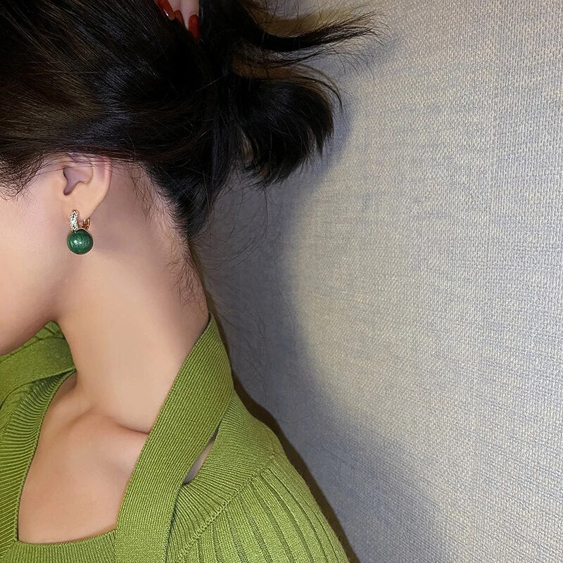 Elegant Luxury Earrings with Green Pearls-Nora Luxe
