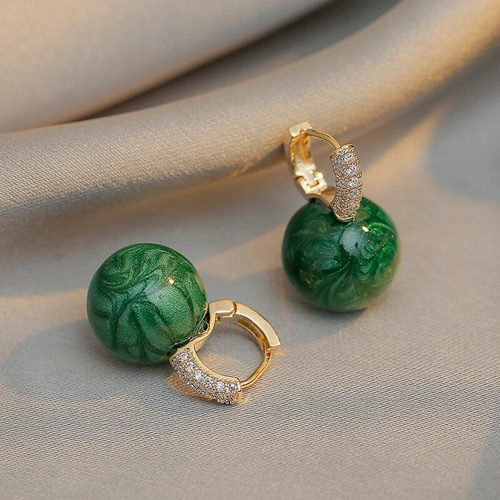 Elegant Luxury Earrings with Green Pearls-Nora Luxe
