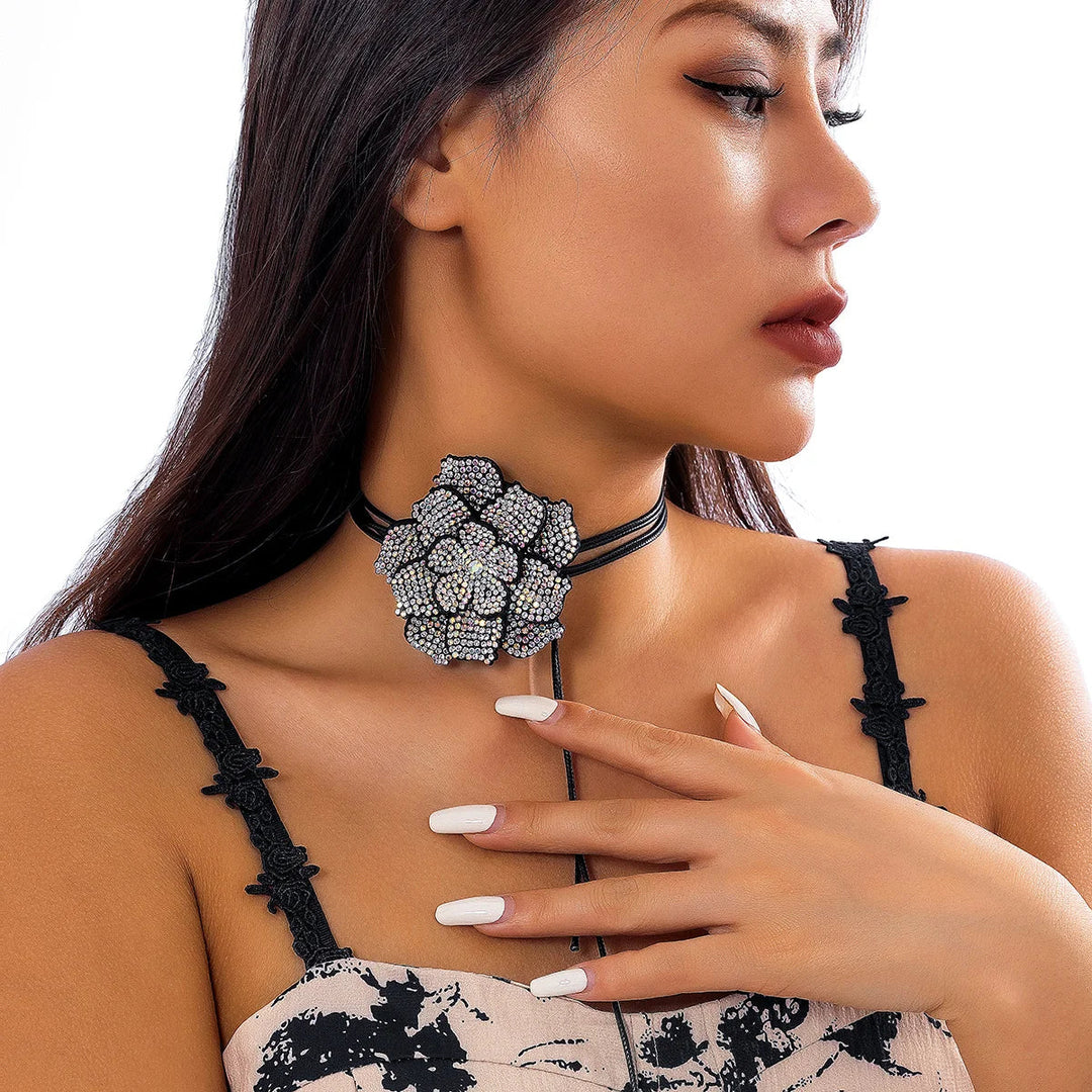 Elegant Rhinestone Rose Choker Necklace | Sophisticated Jewellery for Women-Nora Luxe