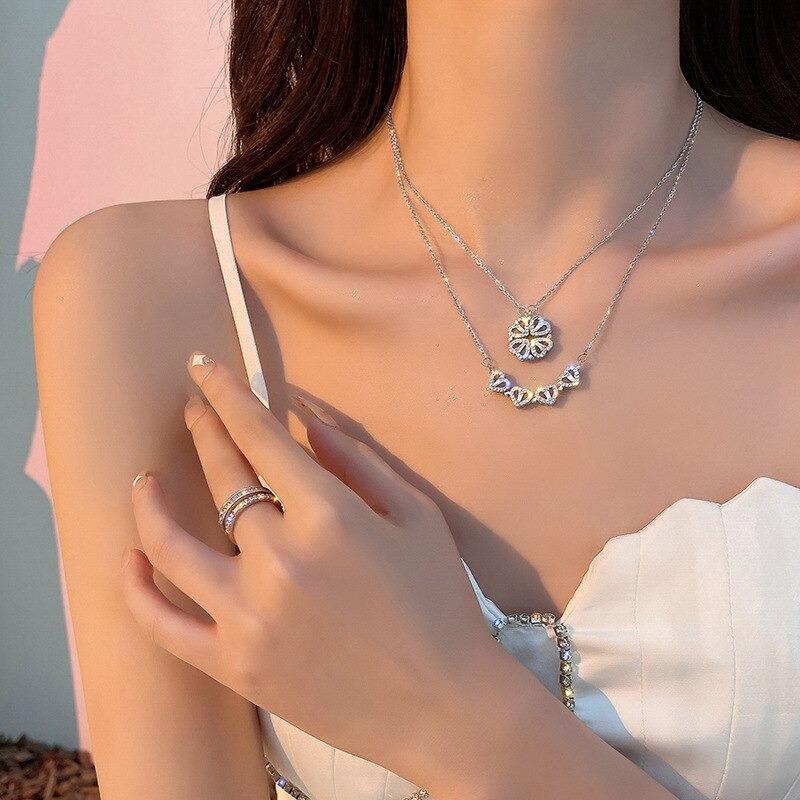 Elegant Silver Four-Leaf Clover Necklace | Good Luck Charm-Silver-Nora Luxe