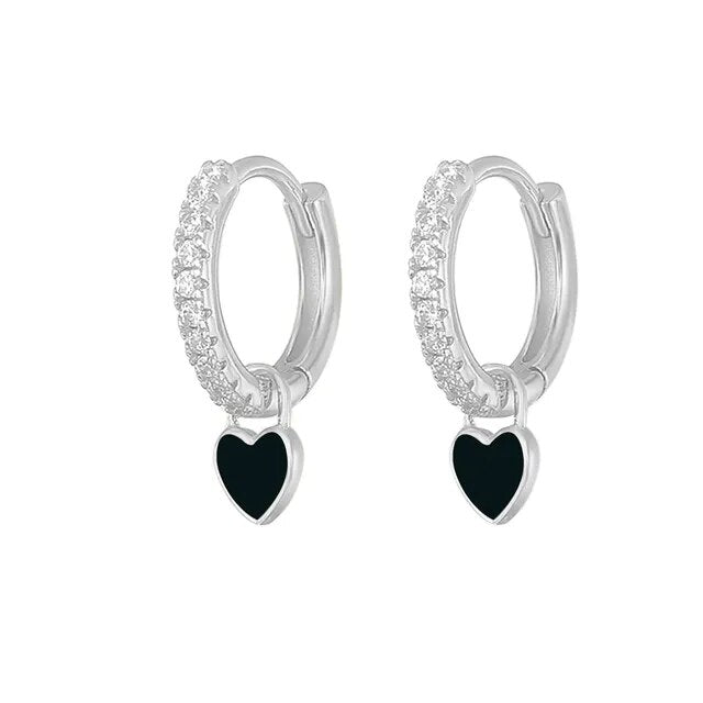 Elegant Silver Hoop Earrings - Women's Fashion Jewellery-Silver Black-Nora Luxe