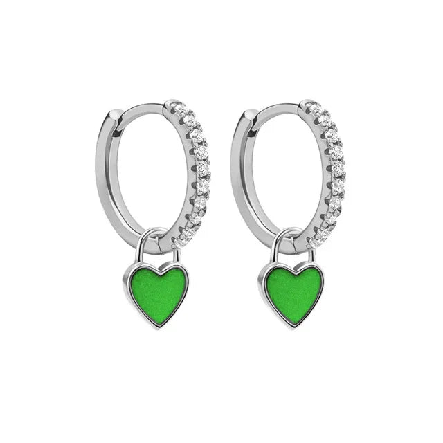 Elegant Silver Hoop Earrings - Women's Fashion Jewellery-Silver Green-Nora Luxe