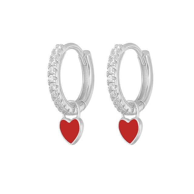 Elegant Silver Hoop Earrings - Women's Fashion Jewellery-Silver Red-Nora Luxe