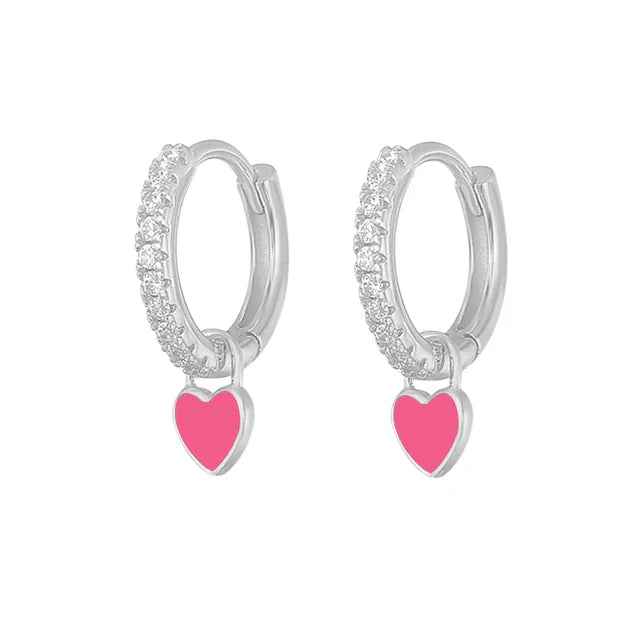Elegant Silver Hoop Earrings - Women's Fashion Jewellery-Silver Rose Red-Nora Luxe