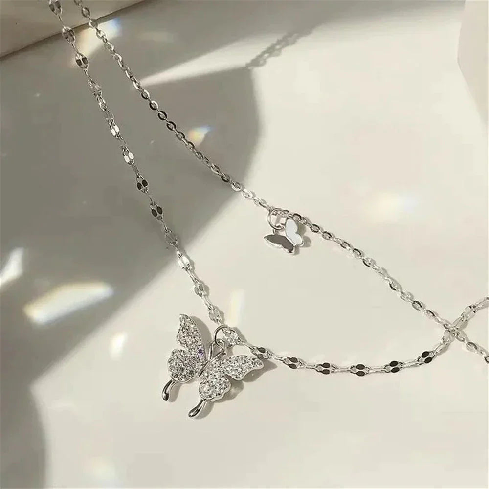 Elegant Silver Necklace Set with Shimmering Butterfly | Sophisticated Jewellery-Nora Luxe