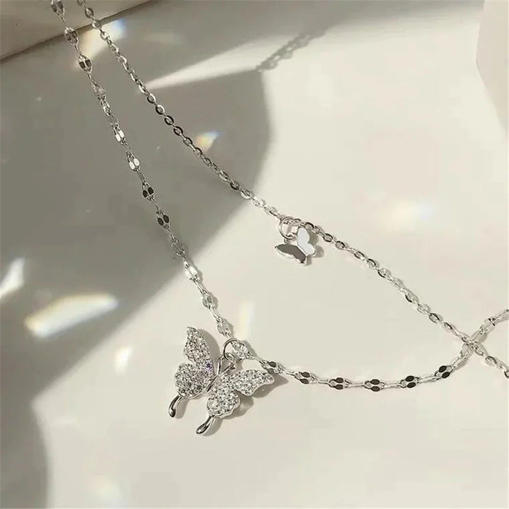 Elegant Silver Necklace Set with Shimmering Butterfly | Sophisticated Jewellery-Nora Luxe