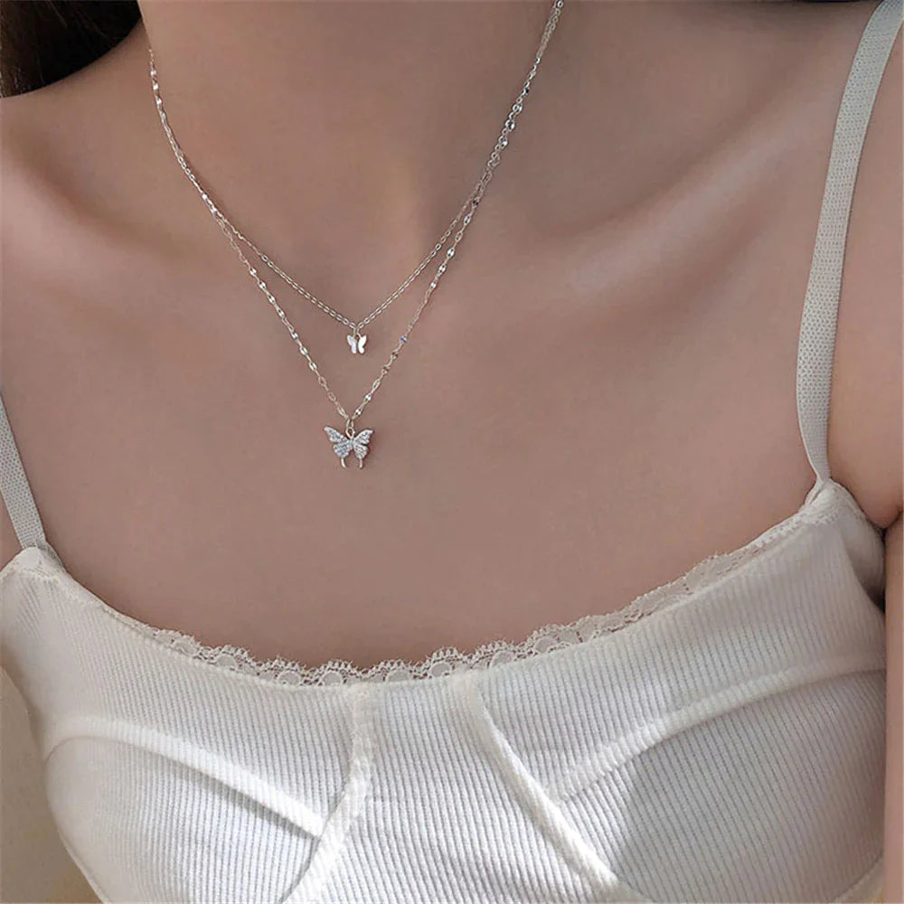 Elegant Silver Necklace Set with Shimmering Butterfly | Sophisticated Jewellery-Nora Luxe