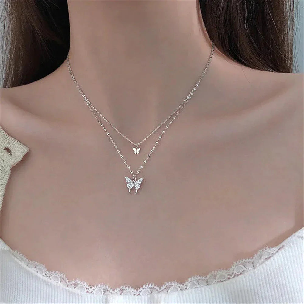 Elegant Silver Necklace Set with Shimmering Butterfly | Sophisticated Jewellery-Nora Luxe