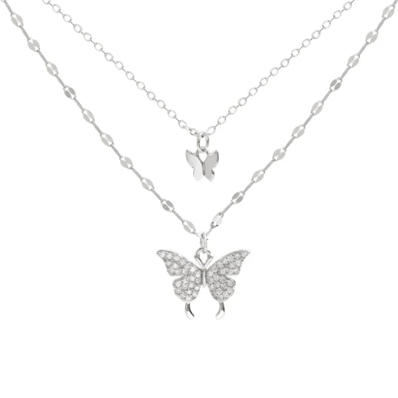 Elegant Silver Necklace Set with Shimmering Butterfly | Sophisticated Jewellery-Nora Luxe