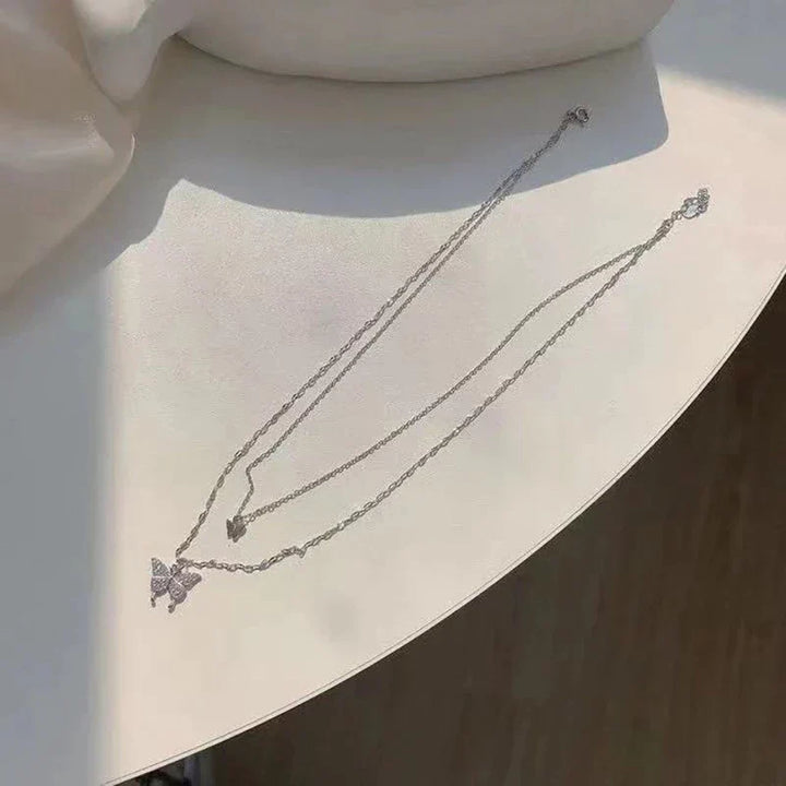 Elegant Silver Necklace Set with Shimmering Butterfly | Sophisticated Jewellery-Nora Luxe