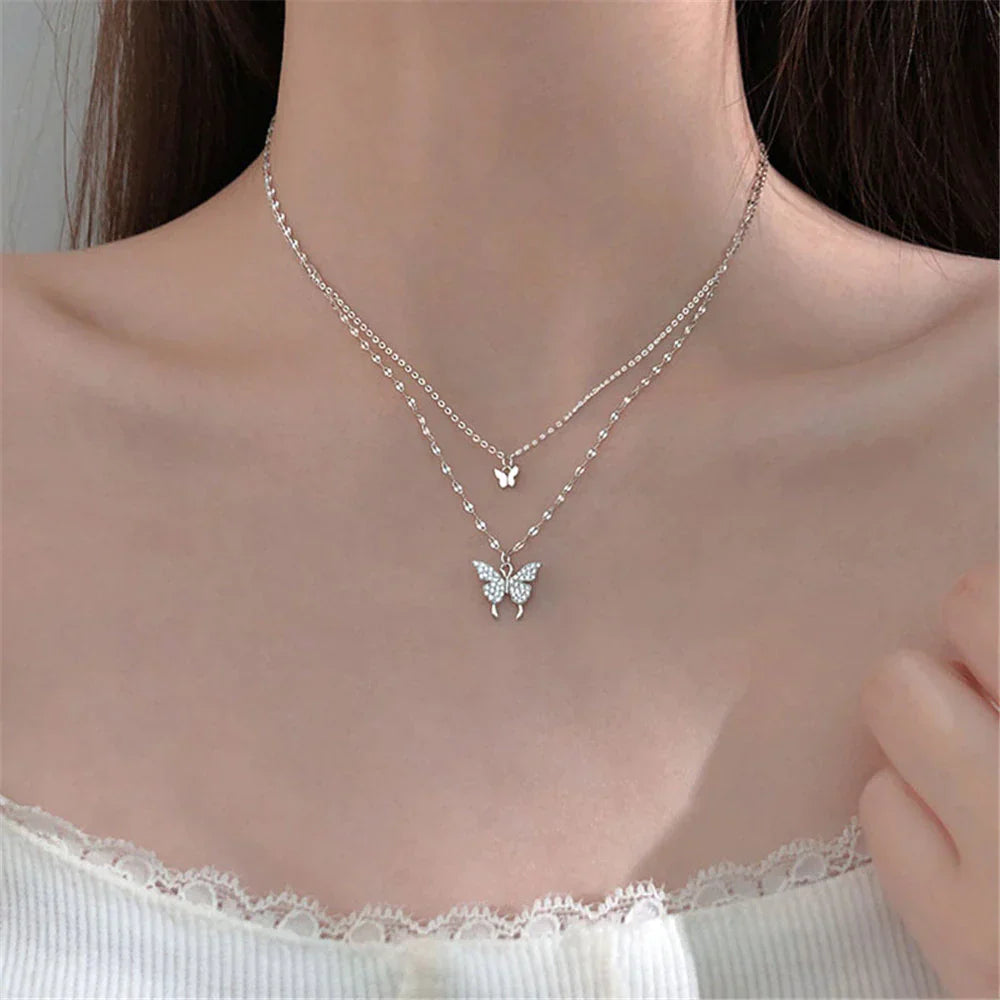 Elegant Silver Necklace Set with Shimmering Butterfly | Sophisticated Jewellery-Nora Luxe