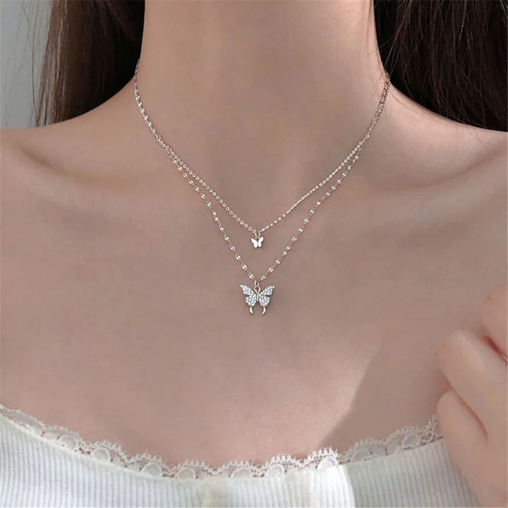 Elegant Silver Necklace Set with Shimmering Butterfly | Sophisticated Jewellery-Nora Luxe