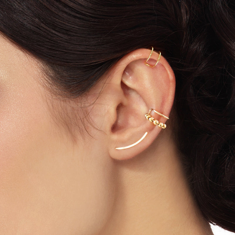 Elegant Sterling Silver Ear Cuff for Women | Smooth Long Line Design-Gold-Nora Luxe